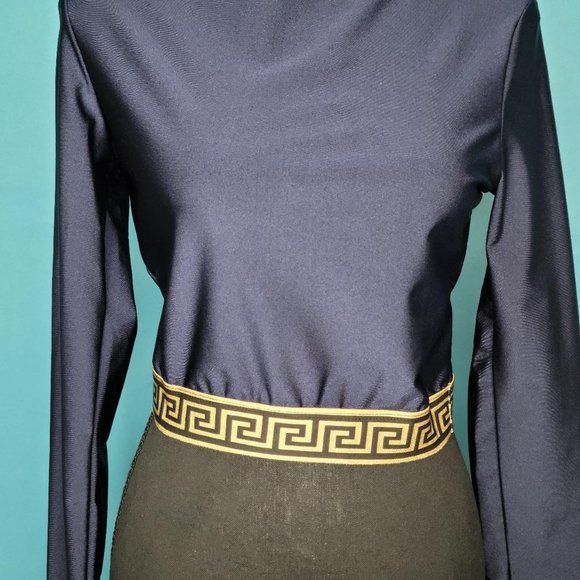Women Get This Crop Top Navy Blue Stretchy Long Sleeve - Picture 3 of 4